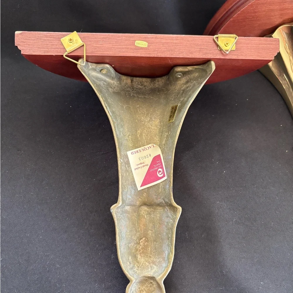 RARE Vintage Brass & Wood Shelves